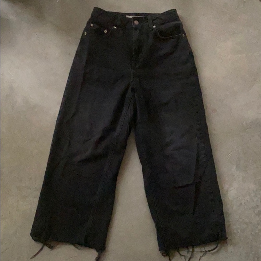 Topshop Moto Washed Black Wide Jeans